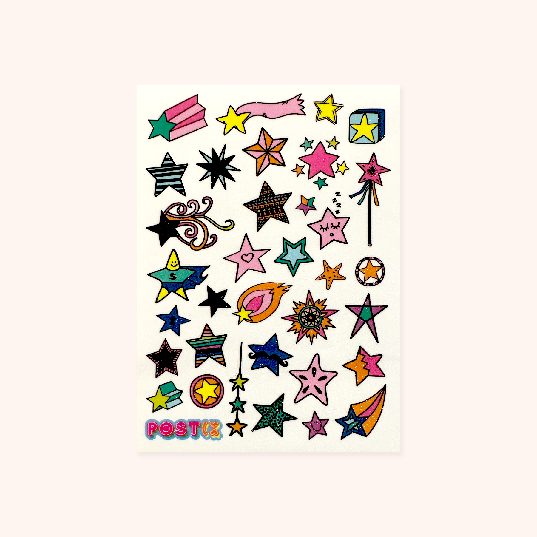 Cartoon Stars Glitter Sticker Sheet