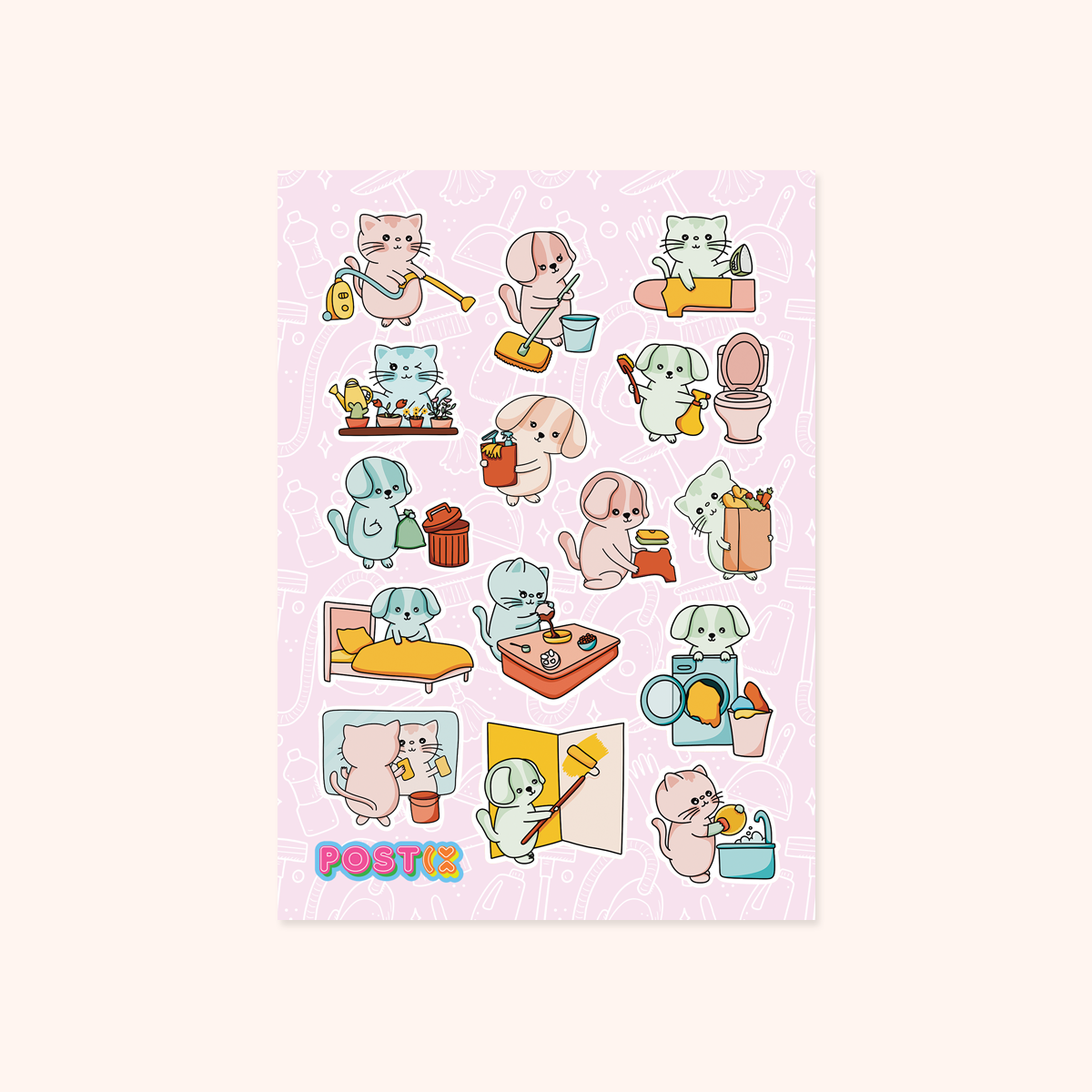 Cleaning Cats & Dogs Sticker Sheet