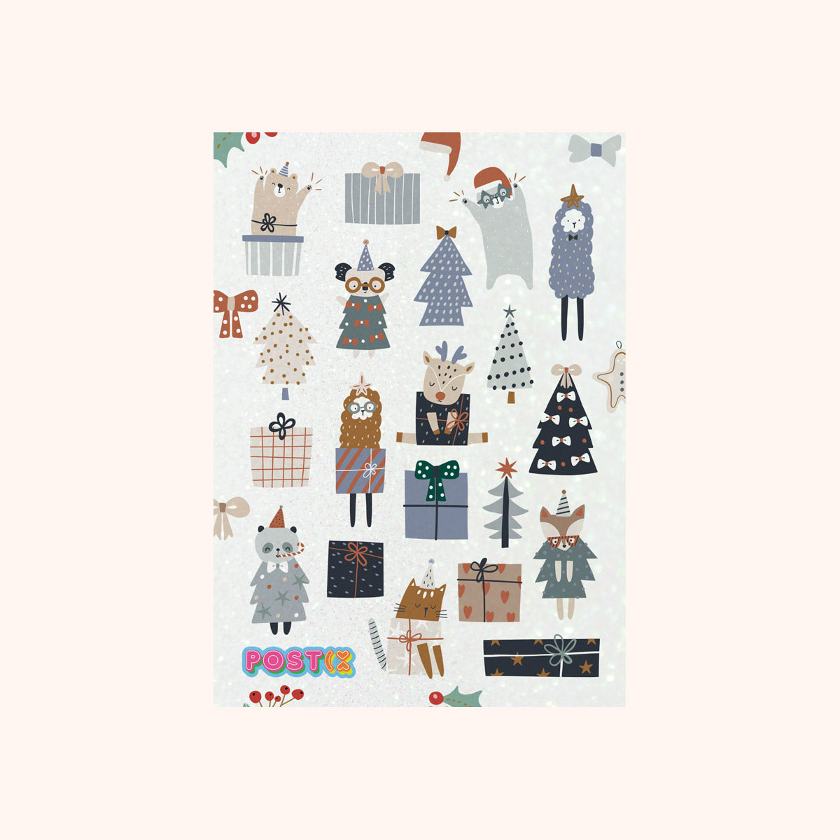 Christmas Animal Presents Glitter Sticker Sheet