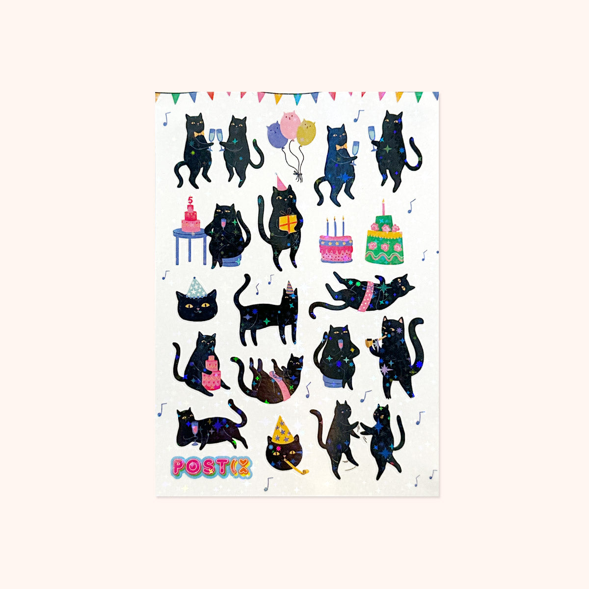 Black Cat Party Hologram Sticker Sheet
