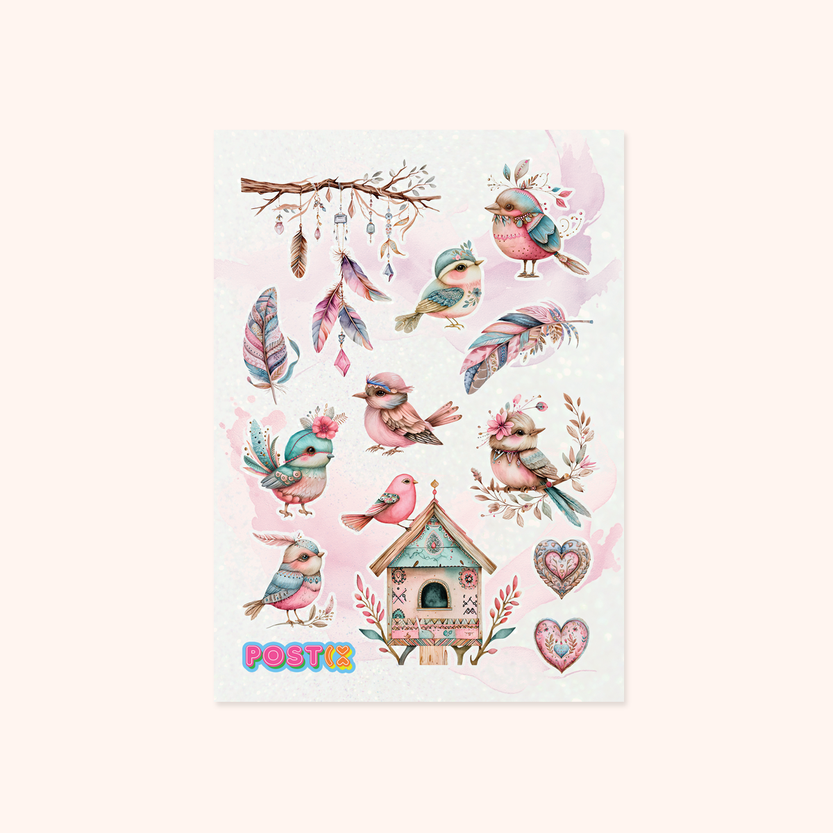 Bohemian Birds Glitter Sticker Sheet