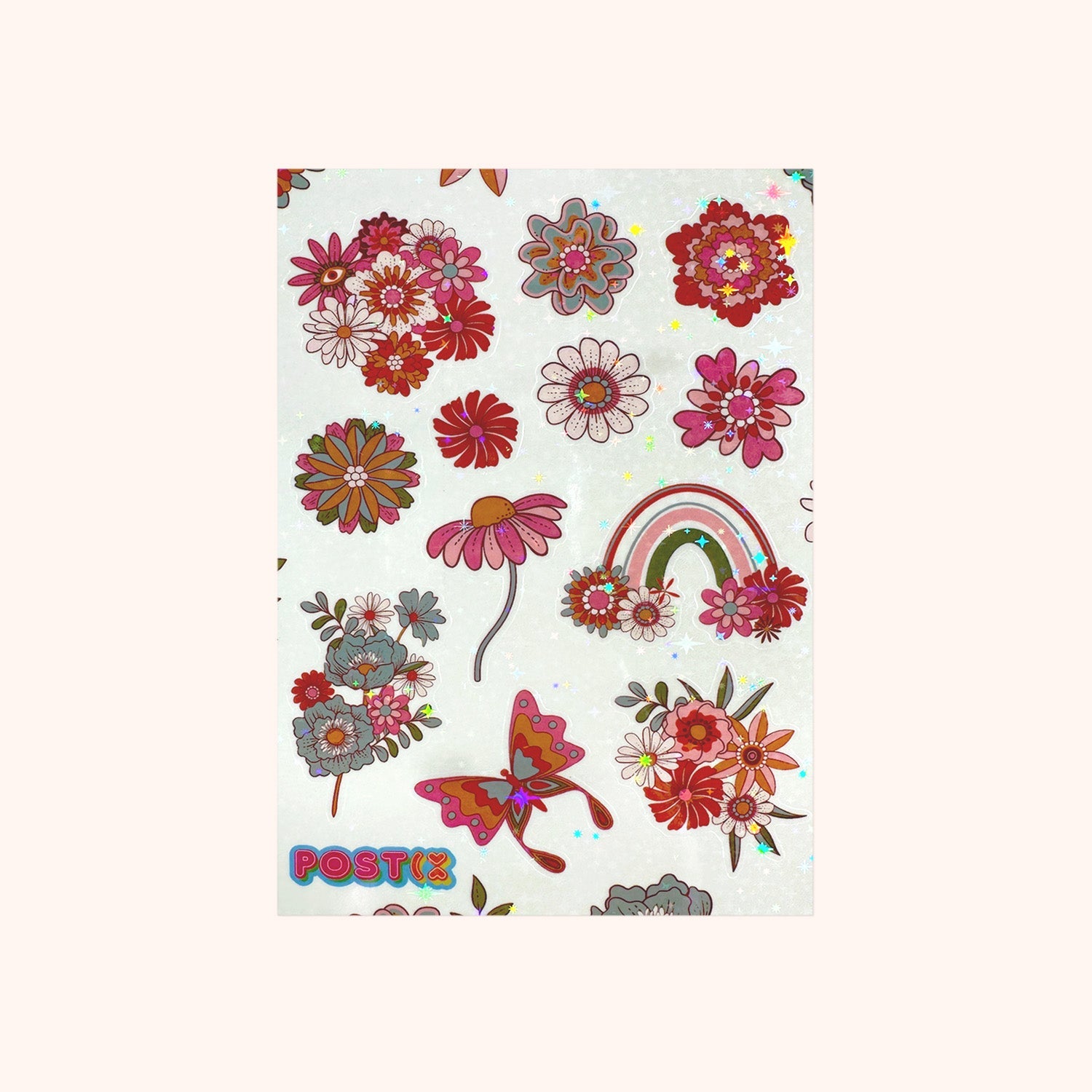 Hippy Flowers Hologram Sticker Sheet