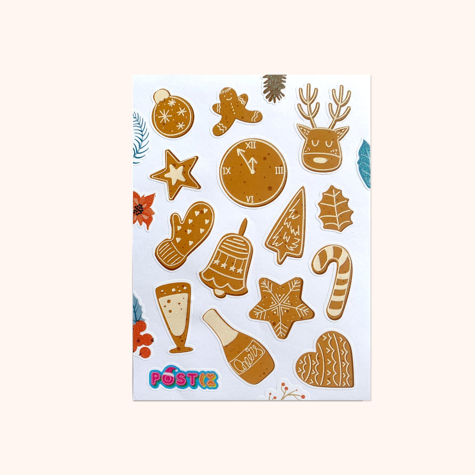 Christmas Gingerbread Cookies Glitter Sticker Sheet