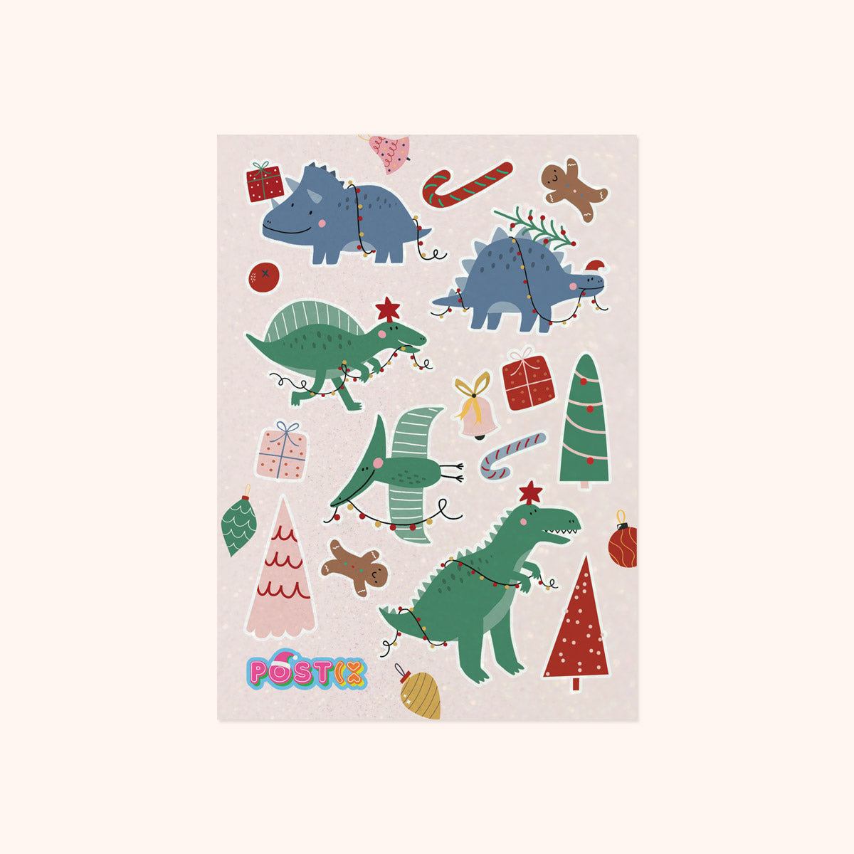 Dino Christmas Party Glitter Sticker Sheet