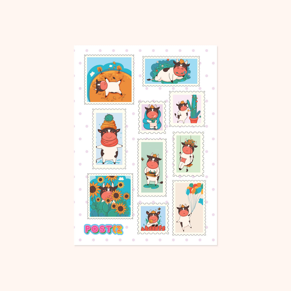 Cow Greeting Stamps Sticker Sheet