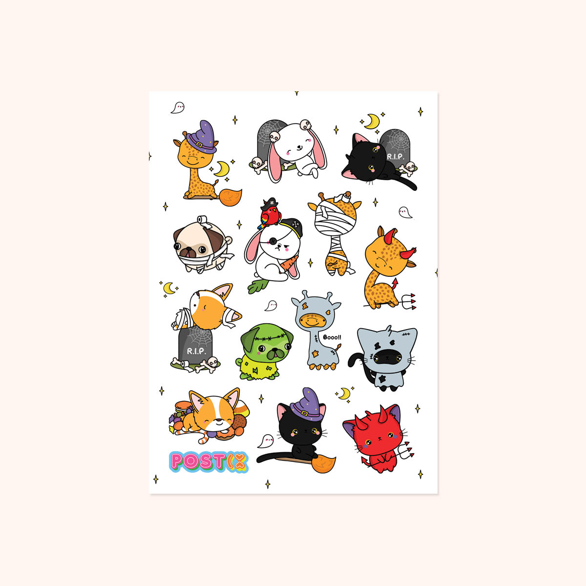 Cute Halloween Animals Sticker Sheet