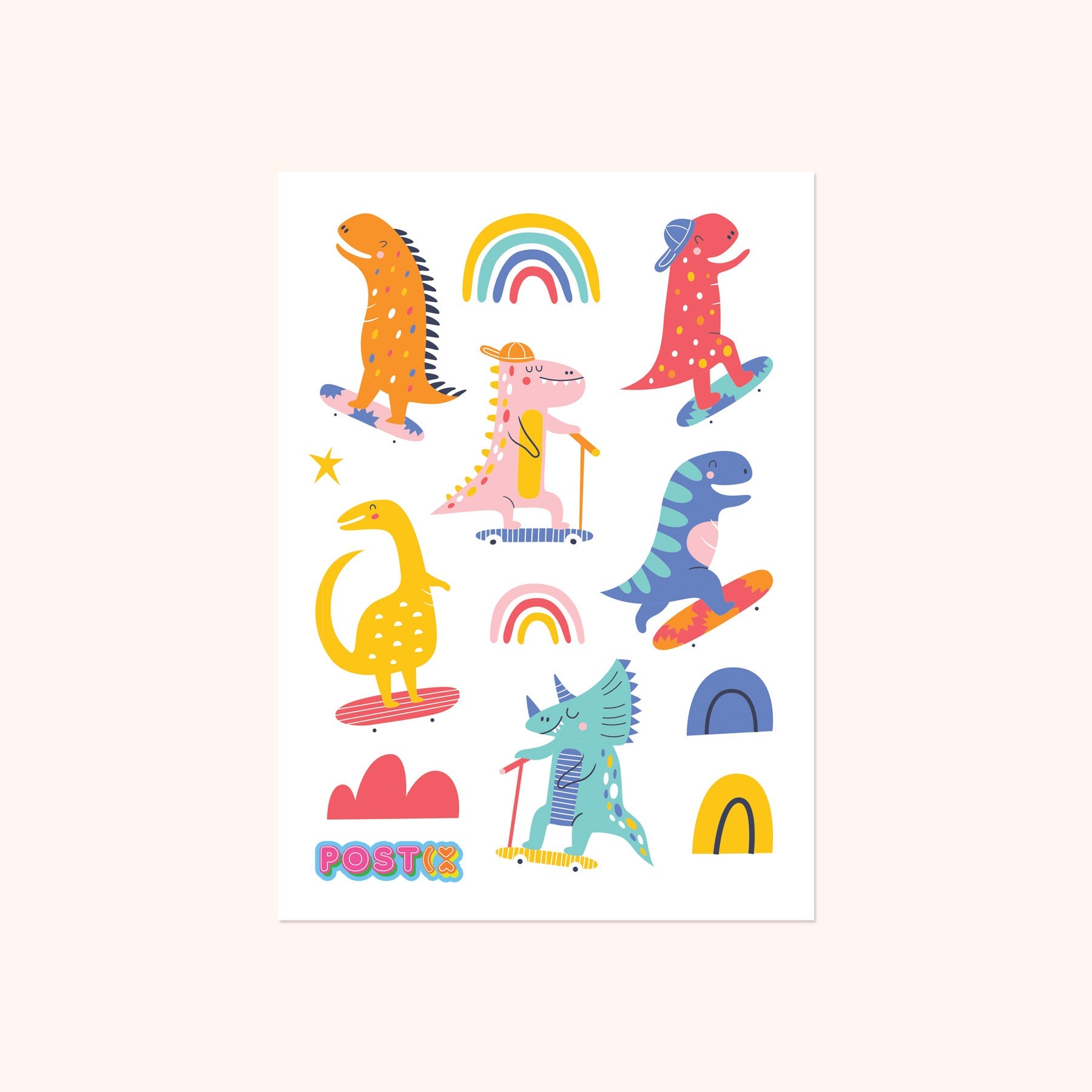 Dino Rainbow Riders Sticker Sheet