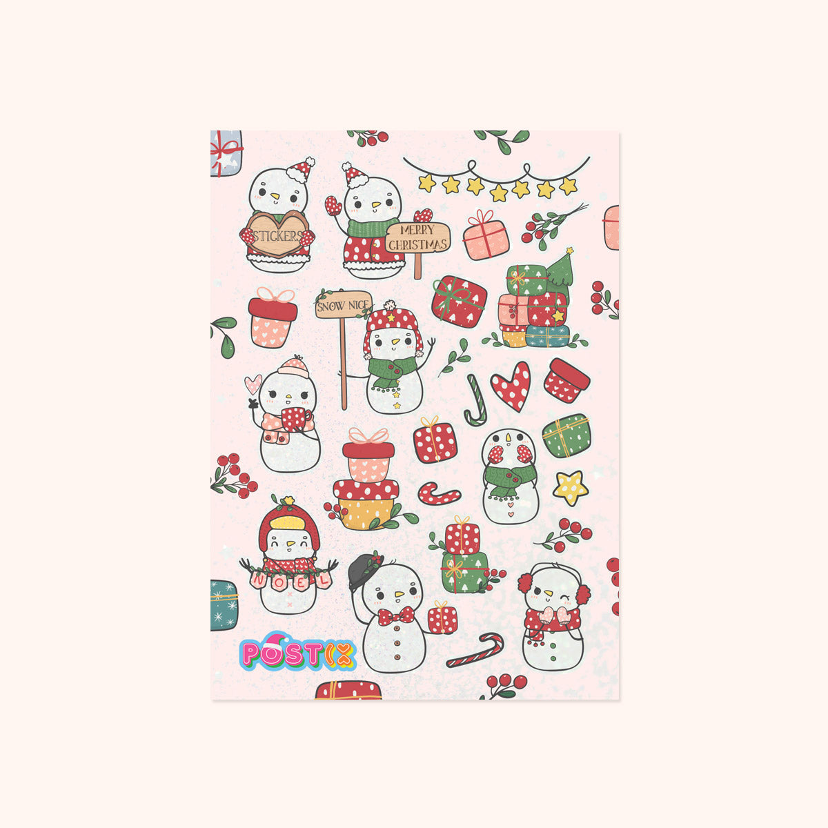 Happy Snowmen Glitter Sticker Sheet