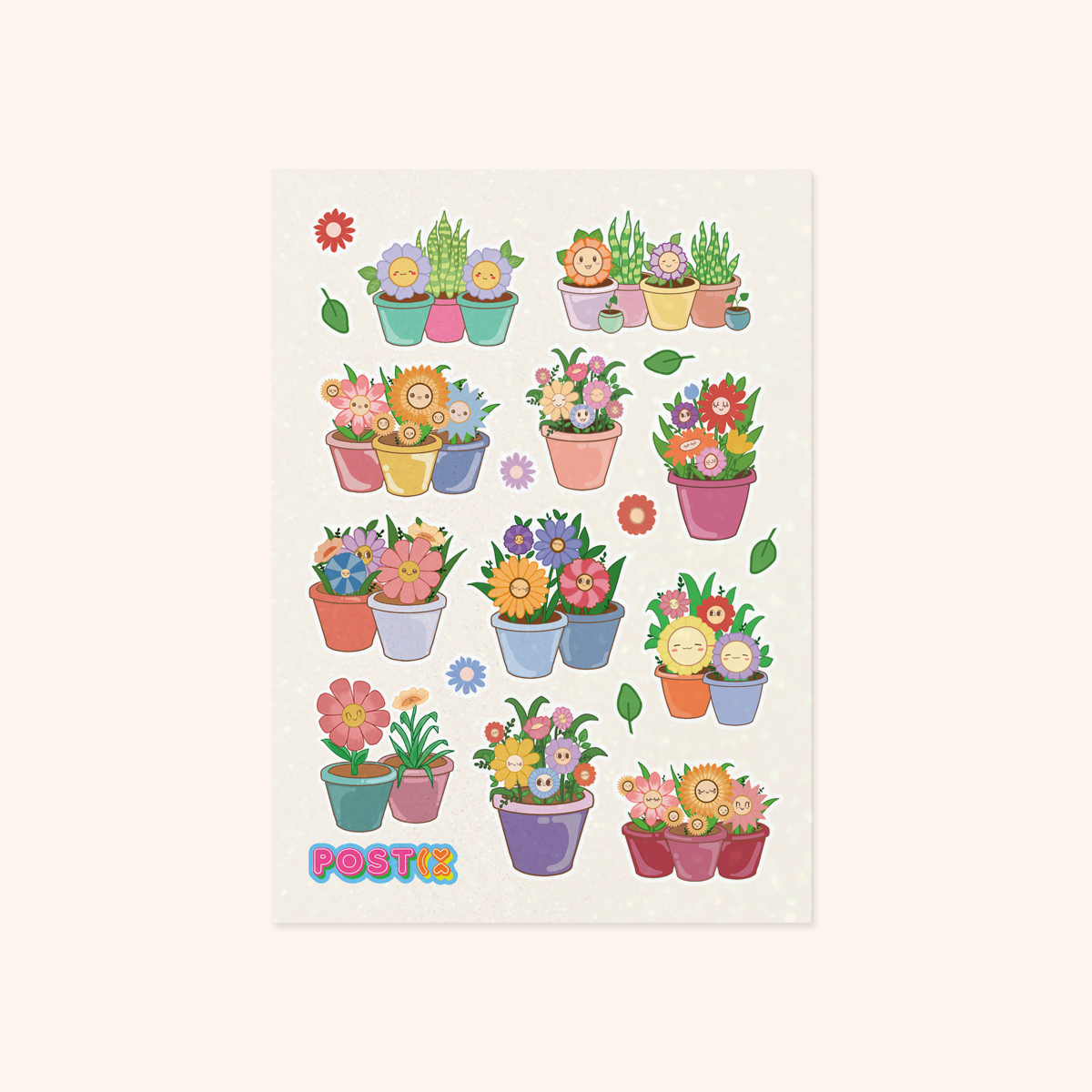 Kawaii Pot Plants Hologram Sticker Sheet