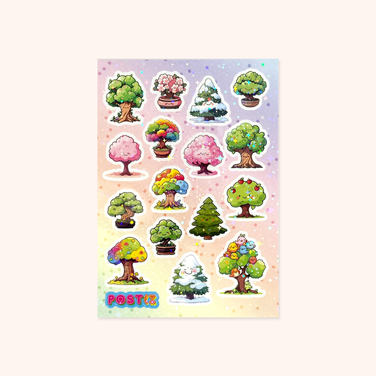 Kawaii Trees and Bonsai Hologram Sticker Sheet