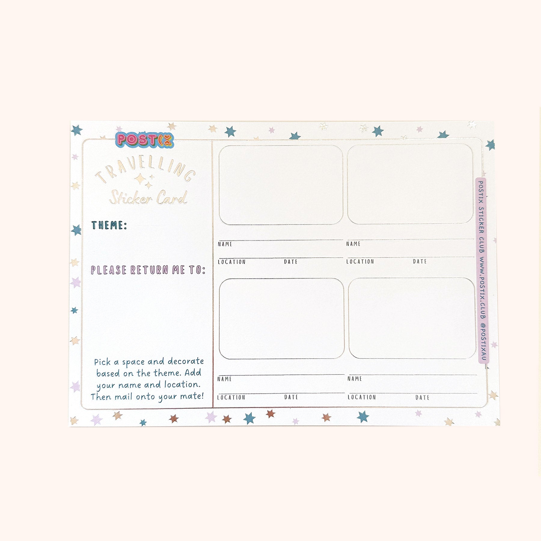 Pastel Jacaranda, Teal & Silver Traveling Sticker Card 5 Pack