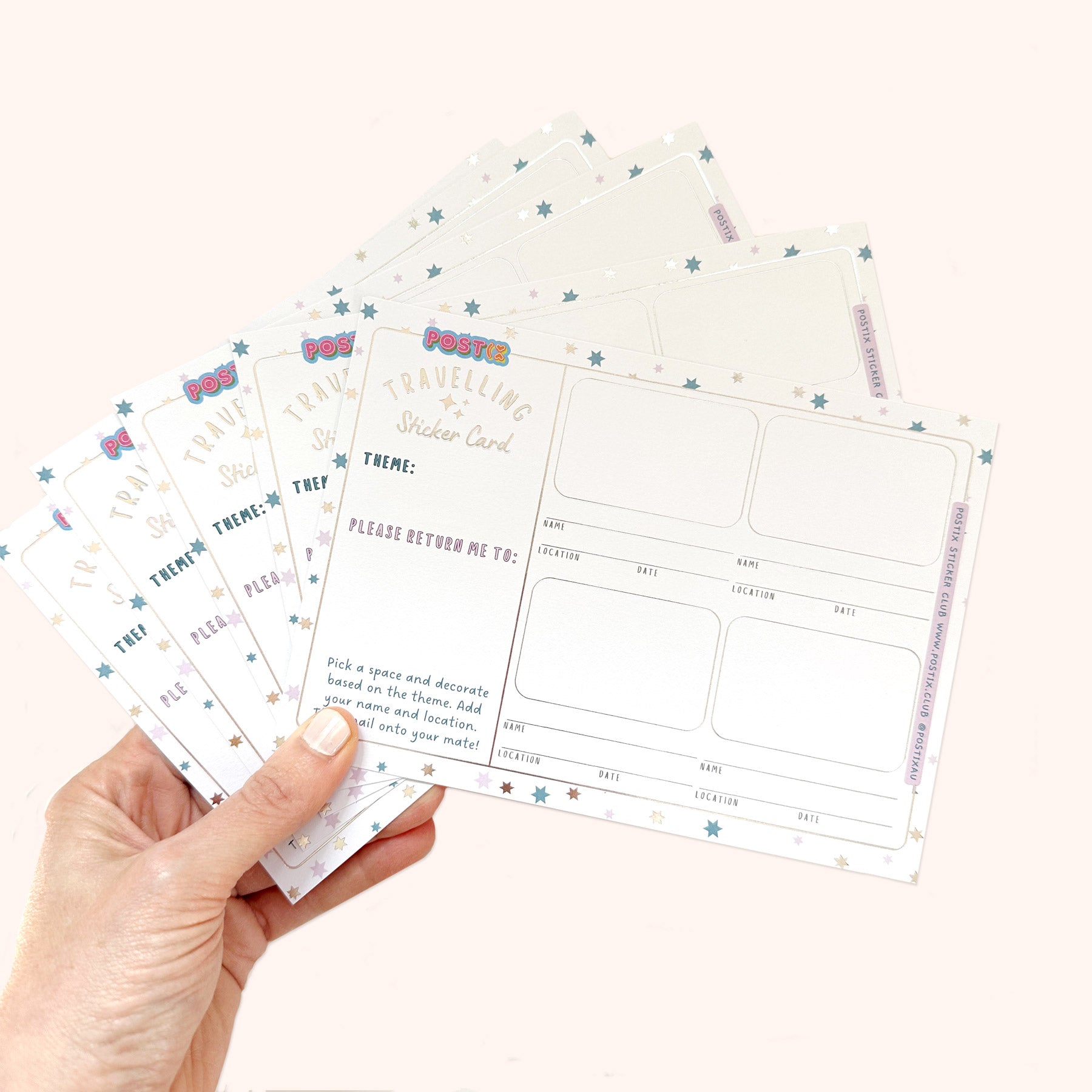 Pastel Jacaranda, Teal & Silver Traveling Sticker Card 5 Pack