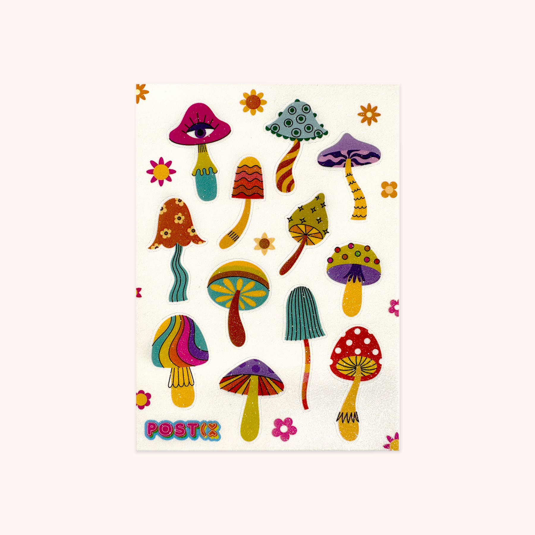 Groovy Funky Magic Mushroom Glitter Sticker Sheet