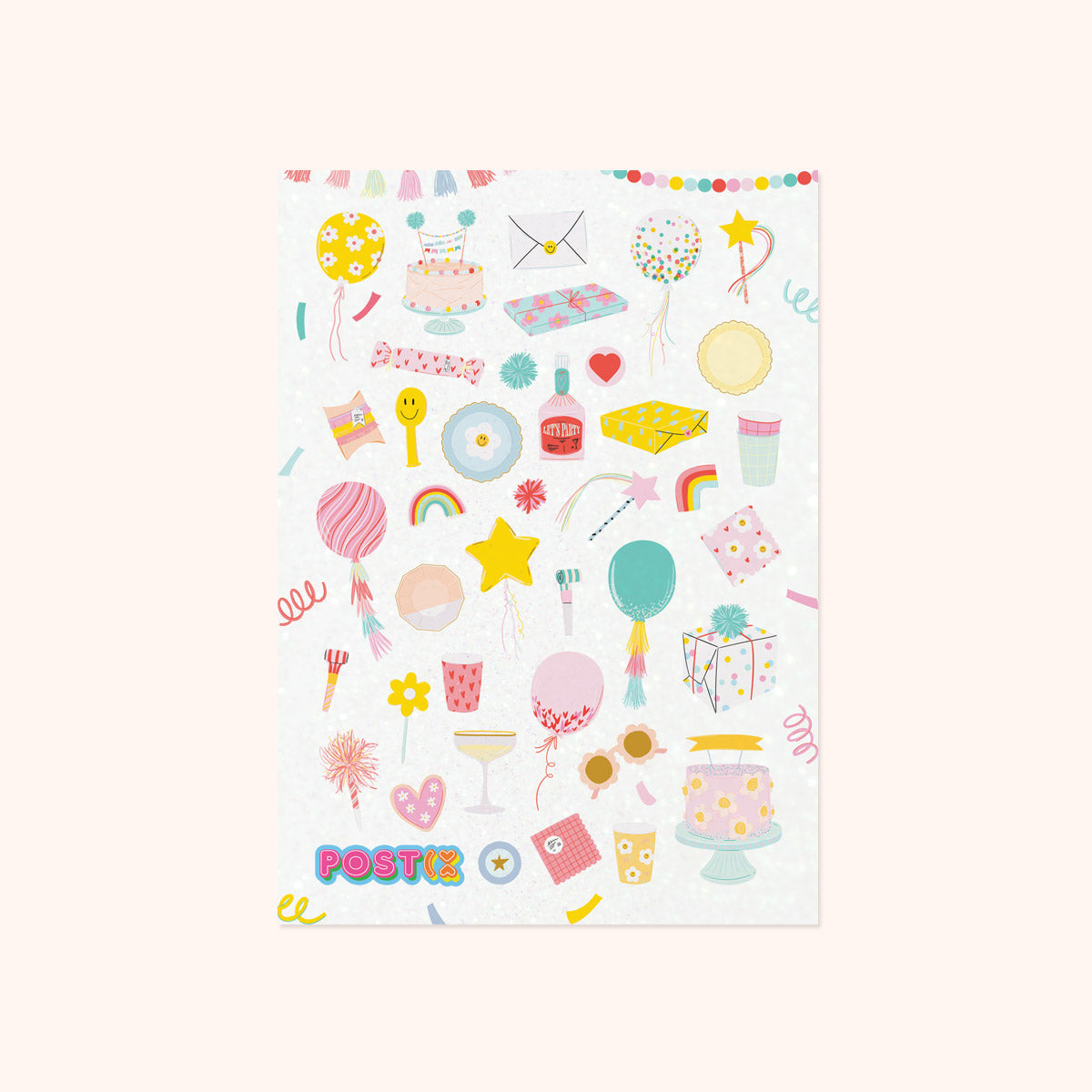 Pastel Party Pieces Glitter Sticker Sheet