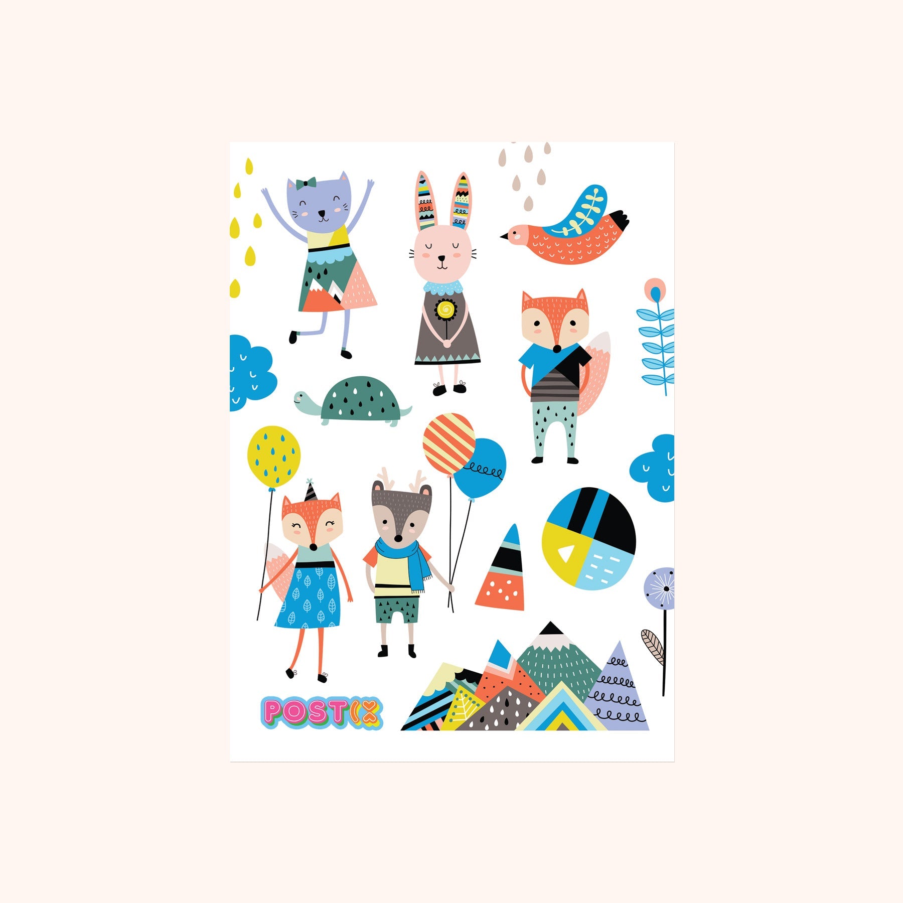 Scandi Party Animals Sticker Sheet