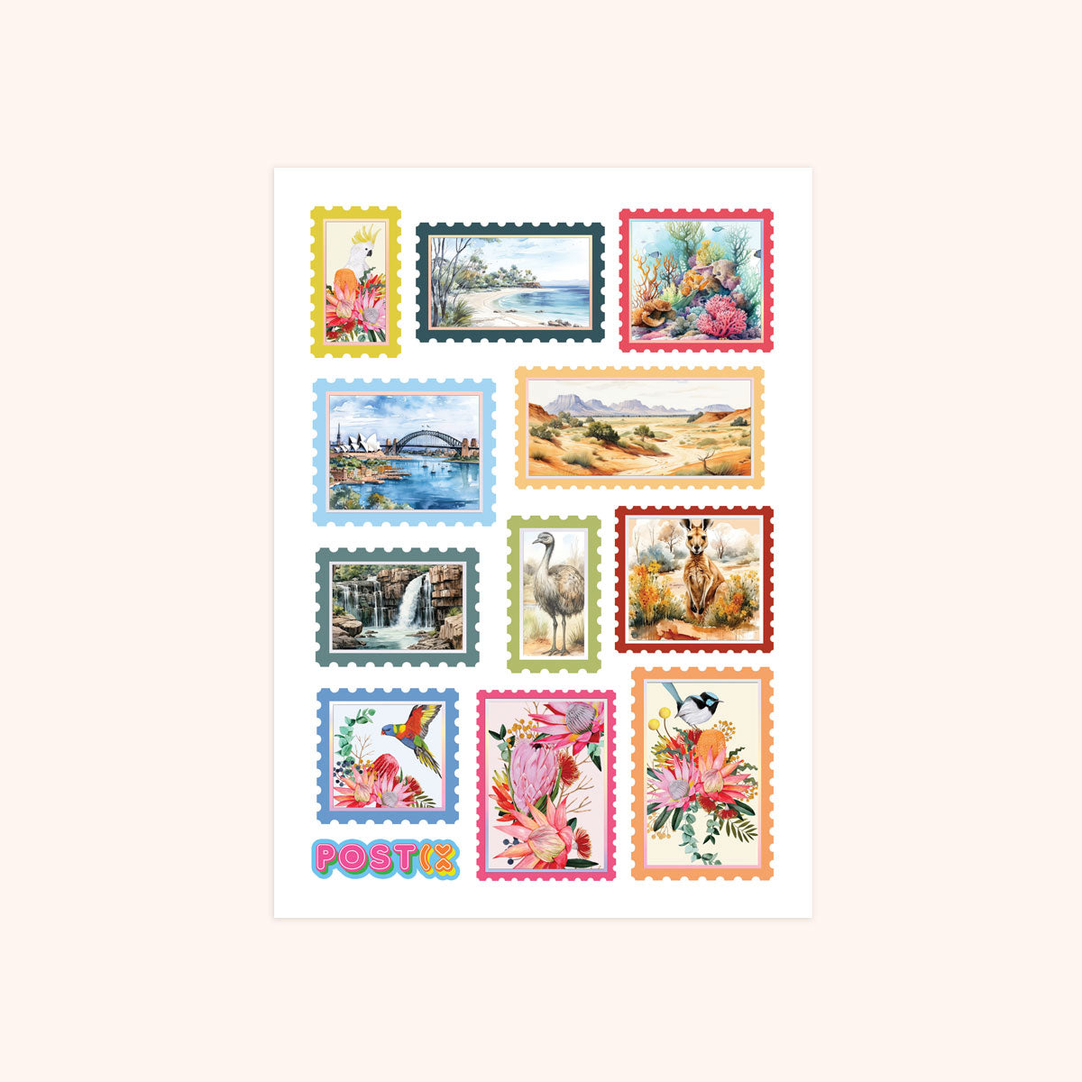 Scenic Australia Stamps Rainbow Foil Sticker Sheet