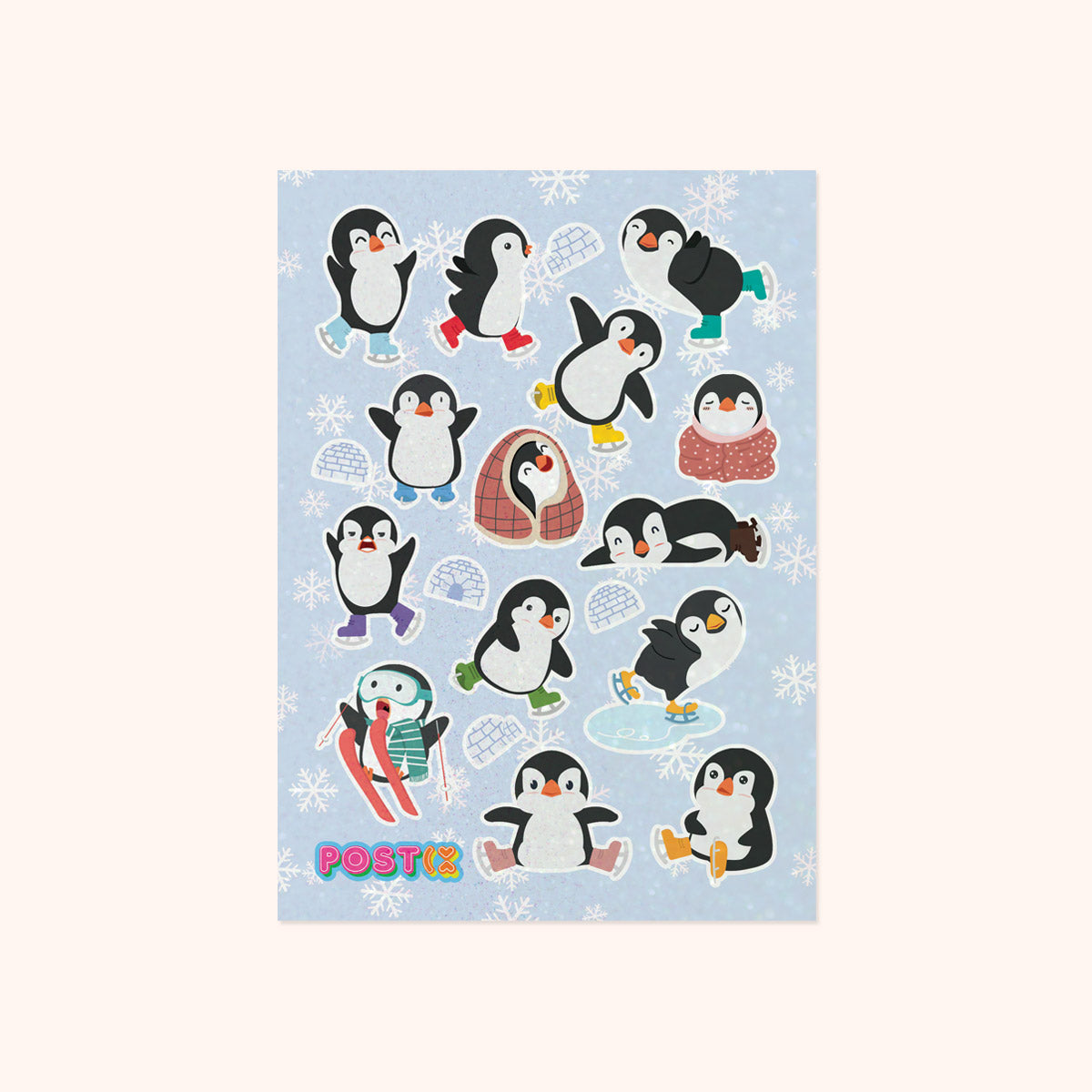 Skating Penguins Glitter Sticker Sheet