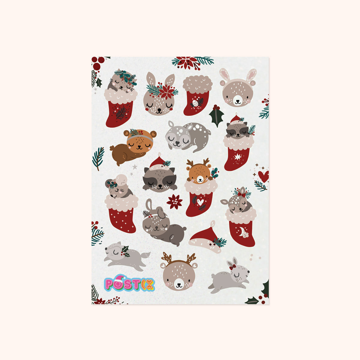 Sleeping Christmas Animals Glitter Sticker Sheet