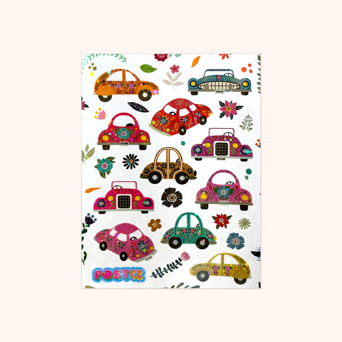 Floral STKR Cars Hologram Sticker Sheet