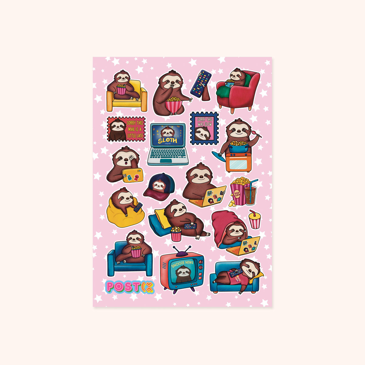 Slothflix and Chill A6 Sticker Sheet