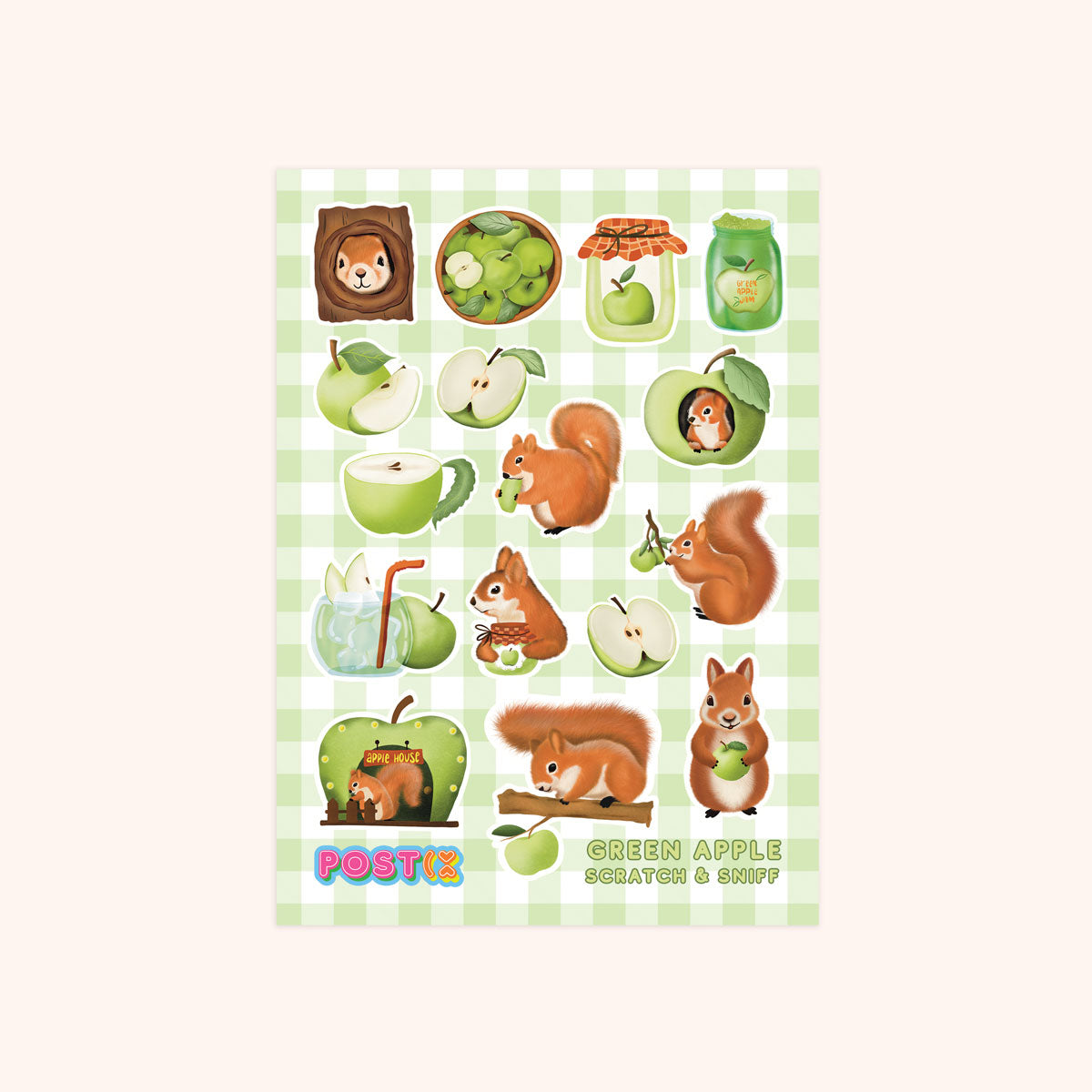 Green Apple Squirrel Snacks A6 Scratch and Sniff Sticker Sheet