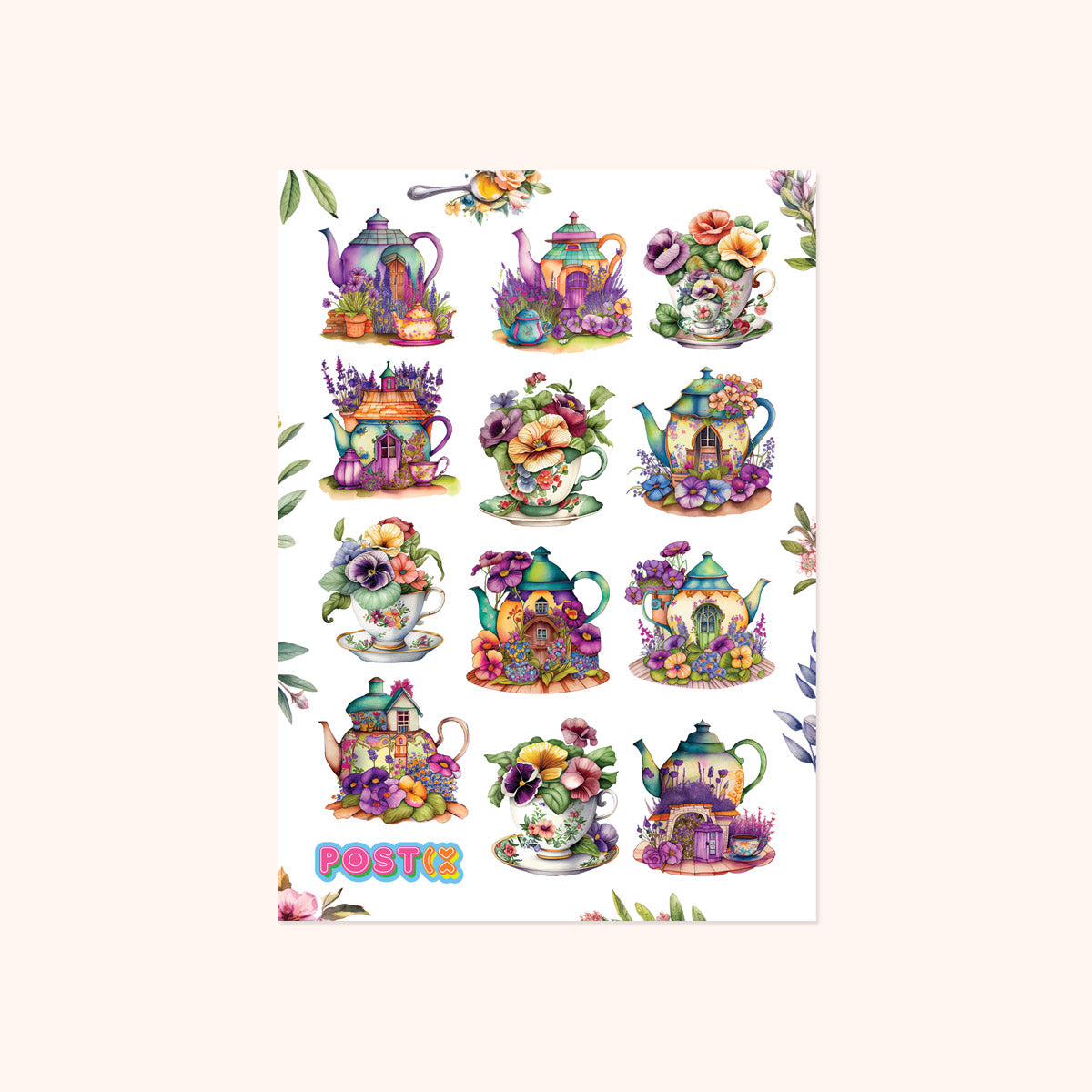 Floral Tea Party Washi Sticker Sheet