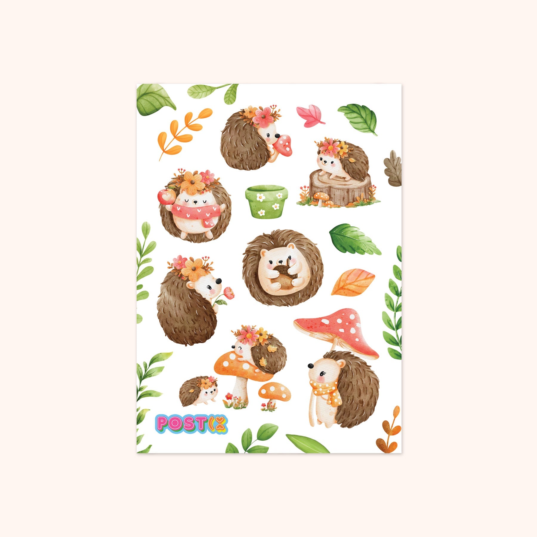 Watercolor Hedgehogs Washi Sticker Sheet